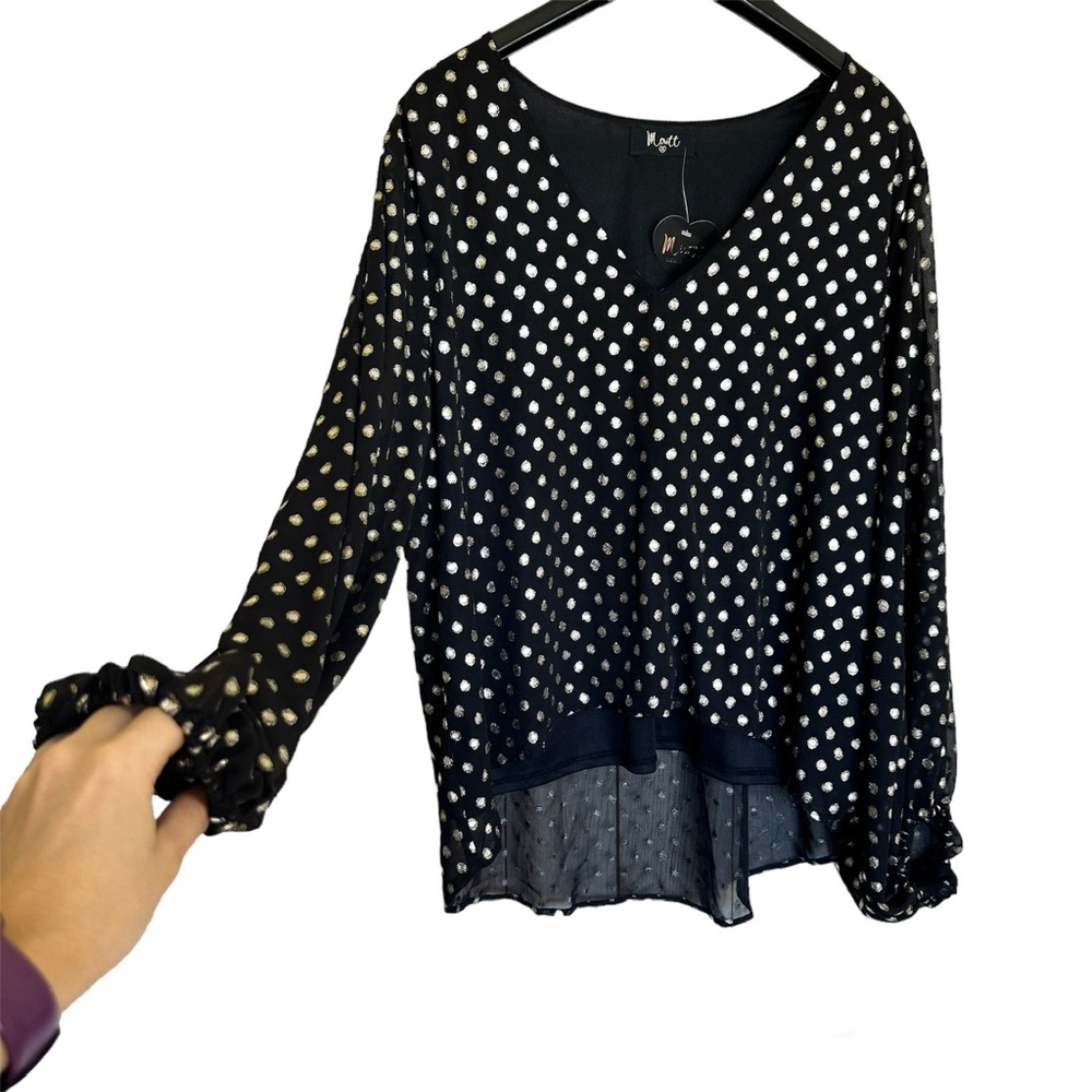 NWT Meritt Black Metallic Polka Dot Blouse 1x